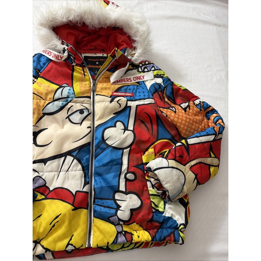 Members Only X Nickelodeon Rugrats SpongeBob Puffer Jacket Fur Hood Medium Used - Picture 3 of 16